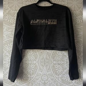 Alphalete Crew Neck Crop Top Shirt Black Camo